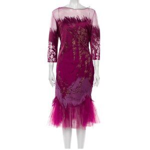 RENE RUIZ Magenta Pink Burnout Tulle Midi Dress